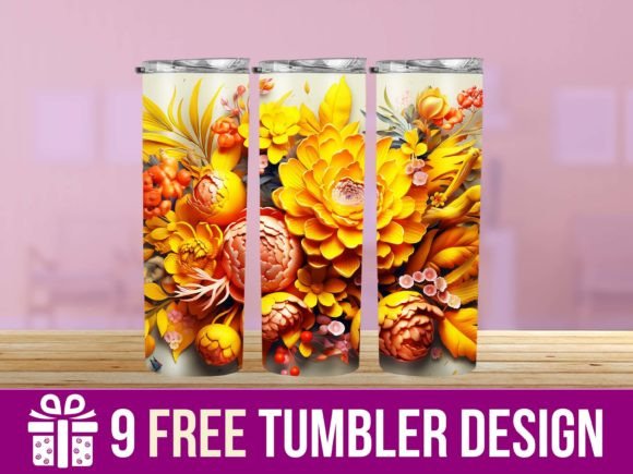 3D Cute Flowers Tumbler Wrap Designs for Graphics & Crafts