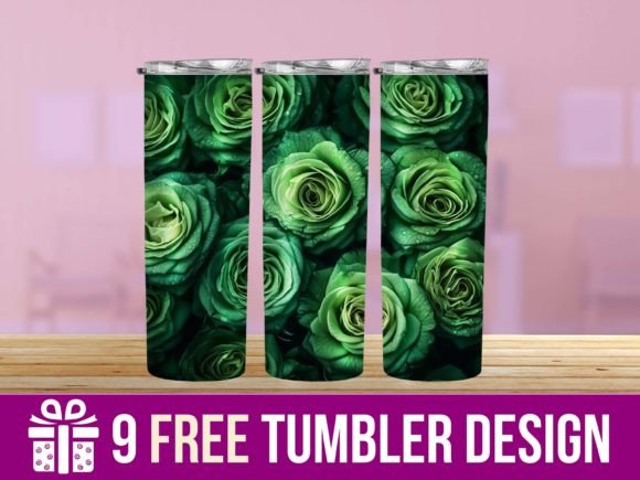 3D Cute Green Roses Tumbler Designs: Graphics & Crafts