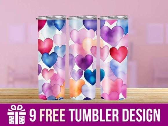3D Cute Heart Tumbler Wrap Designs