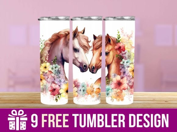 3D Cute Horses Tumbler Wrap Designs: Graphics for Crafts