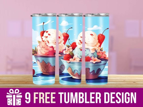 3D Cute Icecream Tumbler Wrap Designs for Graphics & Crafts
