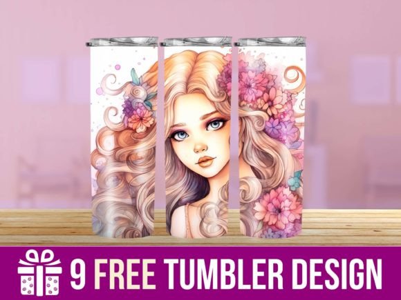 3D Floral Doll Tumbler Wraps: Graphics for Crafts & Branding