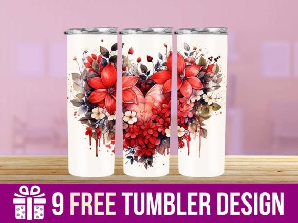 3D Flowers Heart Tumbler Wrap Designs: Graphics for Crafts
