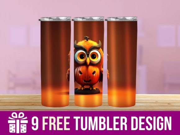 3D Halloween Owl Tumbler Wrap Designs: Graphics & Crafts