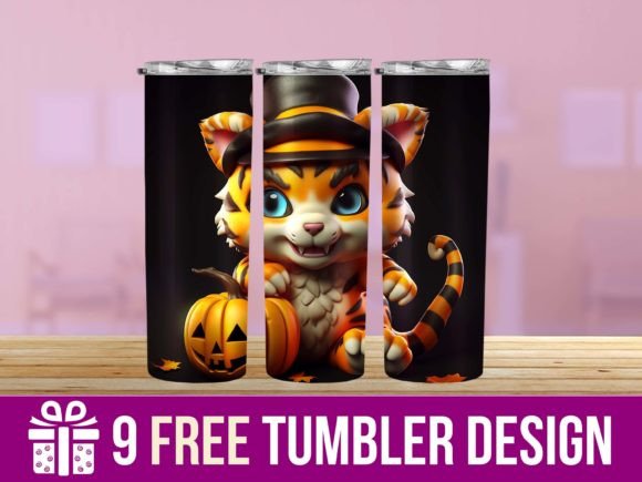3D Halloween Tiger Tumbler Wrap Designs for Crafts