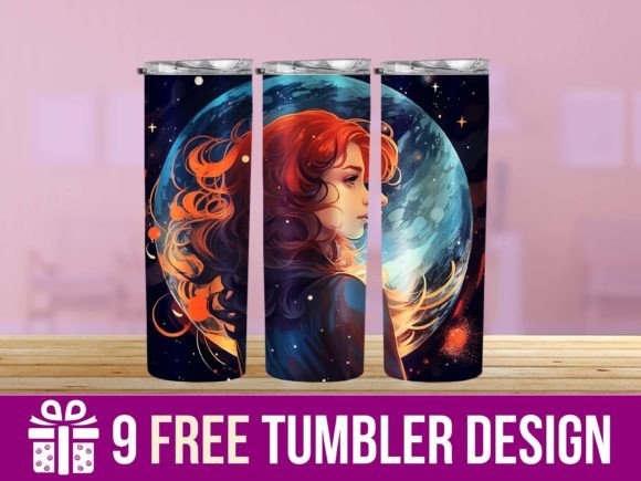 3D Lady with Moon Tumbler Wrap Designs: Graphics for Crafts Brands