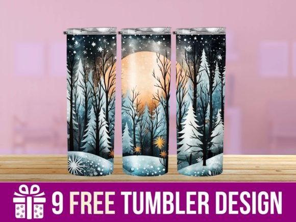 3D Winter Moon Tumbler Wrap Graphics for Craft Brands