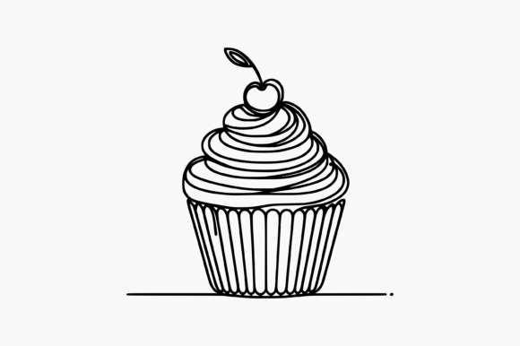 Cup Cake Line Drawing: Craft Graphics & Branding