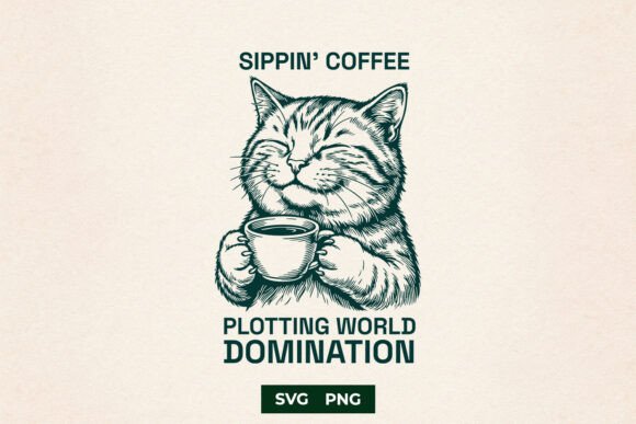 Funny Cat Coffee World Domination SVG