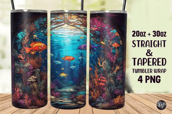 Underwater World Stained Glass Graphics for Tumbler Wraps