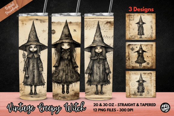 Vintage Creepy Witch Graphics for Crafts