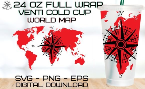 World Map Wrap Venti Cold Cup: Illustrations & Graphics