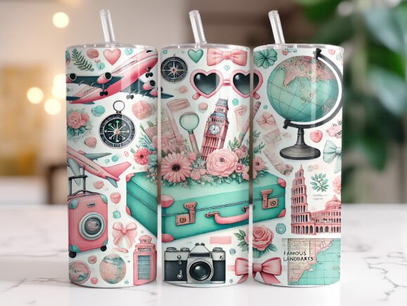 World Traveler 20 Oz Tumbler Wrap Graphics PNG