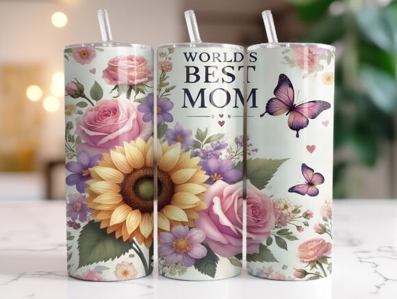 World’s Best Mom Floral Tumbler Wrap & Graphics